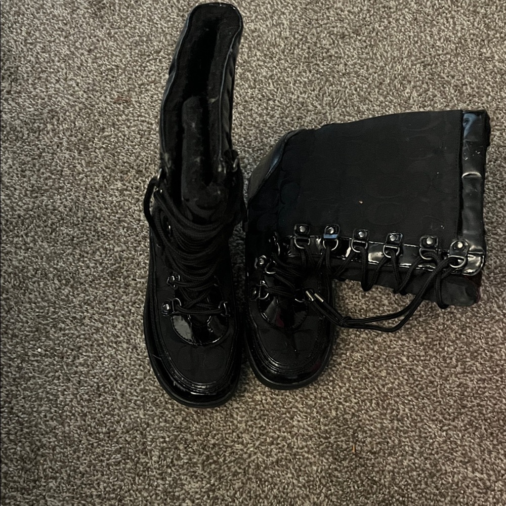 Coach Black Patent Lace-Up Women's Boots